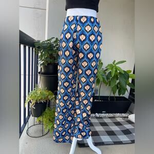 🌿 Mango 70's Printed Slightly  Flared Pants in Blue, US L